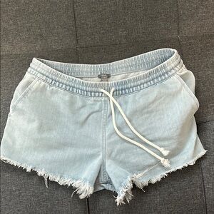 Aerie Blue Jean Shorts with Frayed Hem and Elastic Waistband